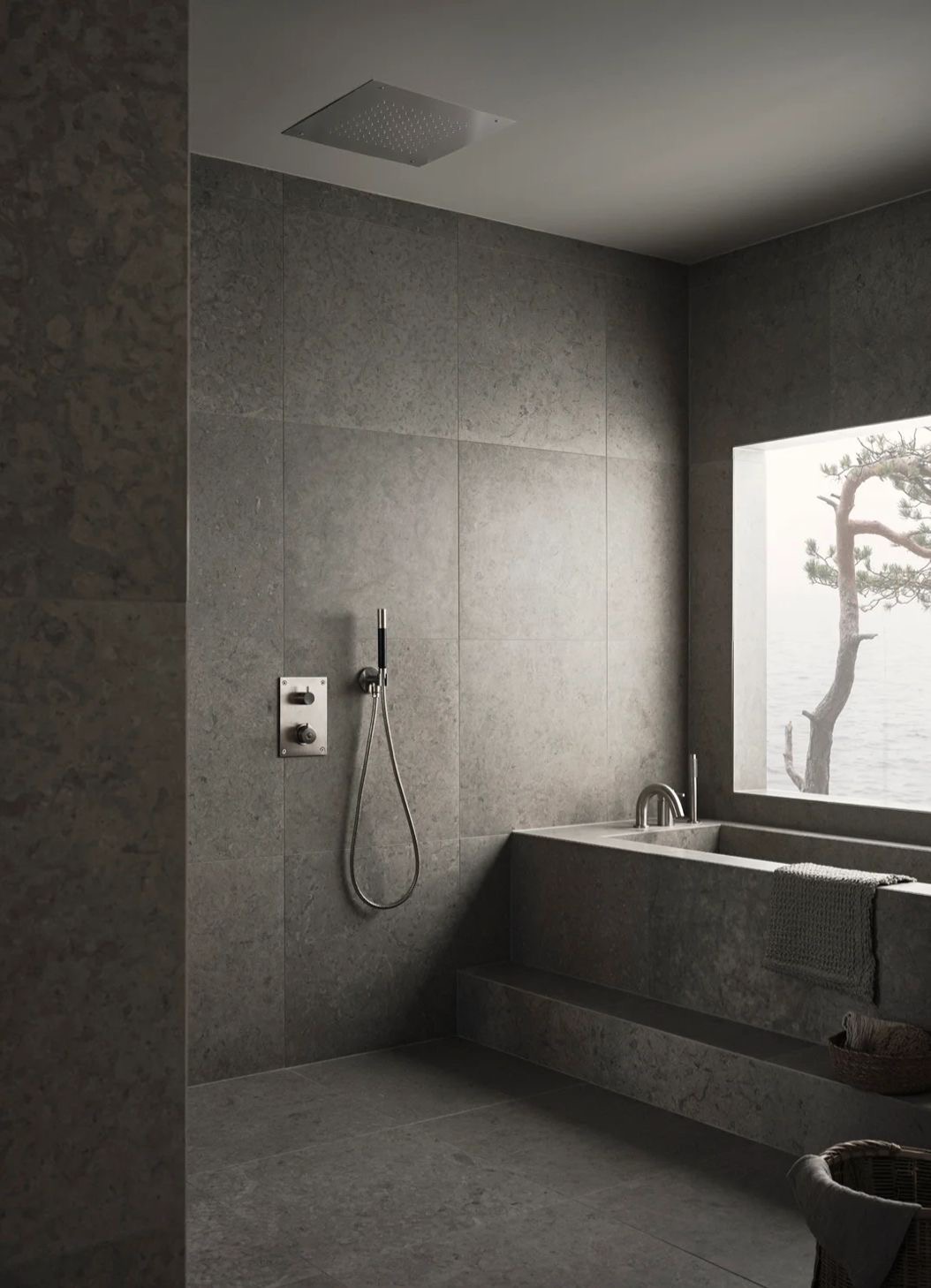 Honed stone bathroom